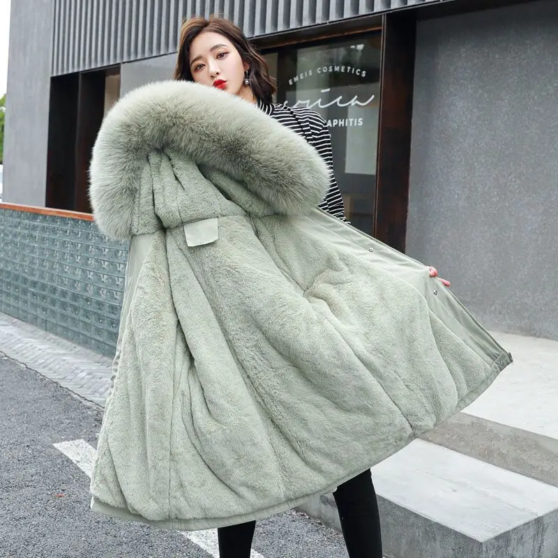 

2023 Women's Down Parkas Winter Jacket Big Fur Collar Thick Slim Coat Fashion Hooded Cotton Outerwear Long Autumn Woman Jacket