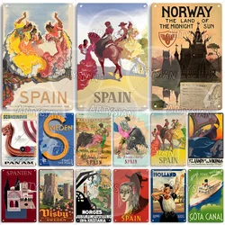 Travel Poster Spain Holand Skandinavien Metal Sign Frederikssund Sweden Värmland Visby Vikings Norway Amsterdam Göta Spanien