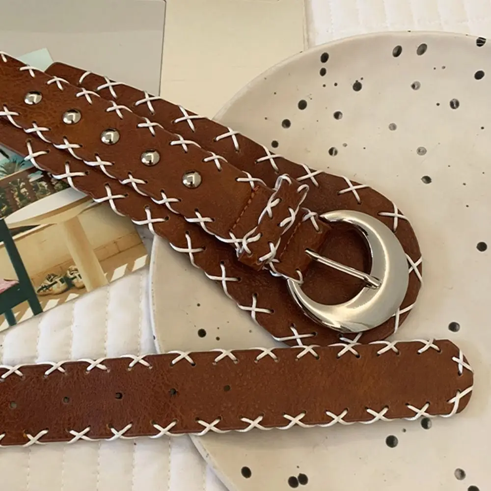 다목적 한국 여성 벨트 커피 Y2k 와이드 허리 벨트 가죽 고딕 드레스 청바지 벨트 숙녀/소녀