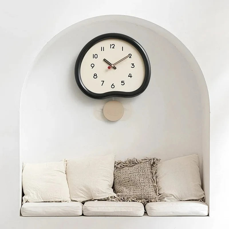 2025 Modern Silent Large Wall Clock with Creamy Style Swinging Pendulum Fresh Minimalist Design Clock Living Room Home Decor