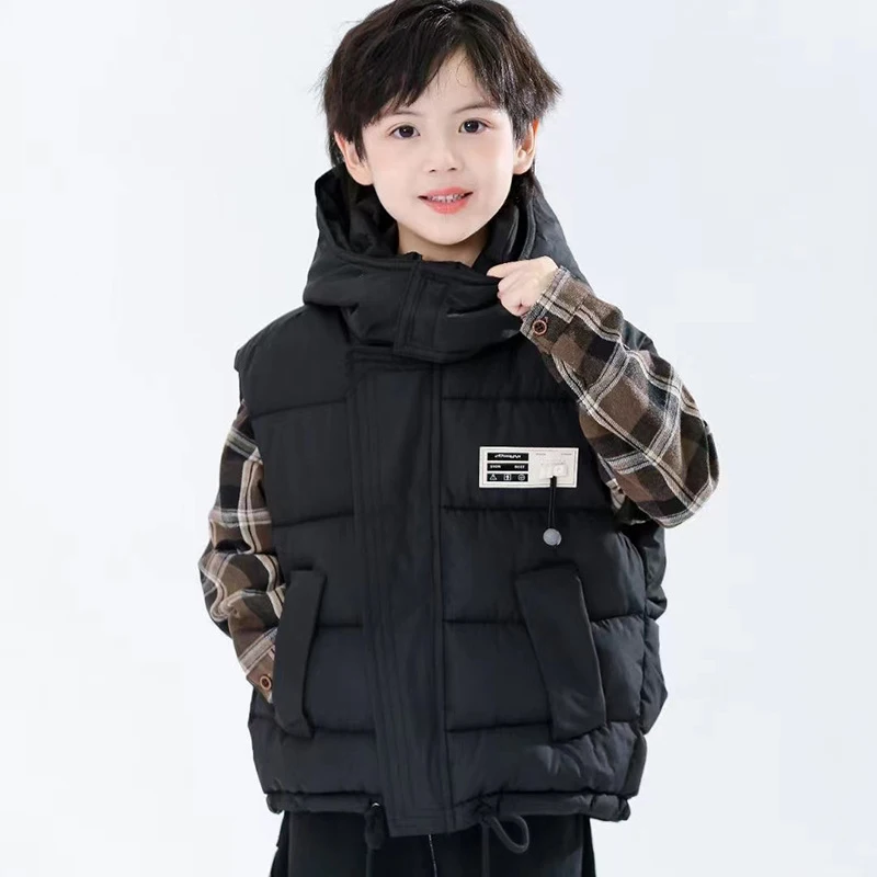 IYEAL Child Waistcoat Children Outerwear Winter Coats Kids Clothes Warm Hooded Cotton Baby Boys Girls Vest For Age 3-10 Years