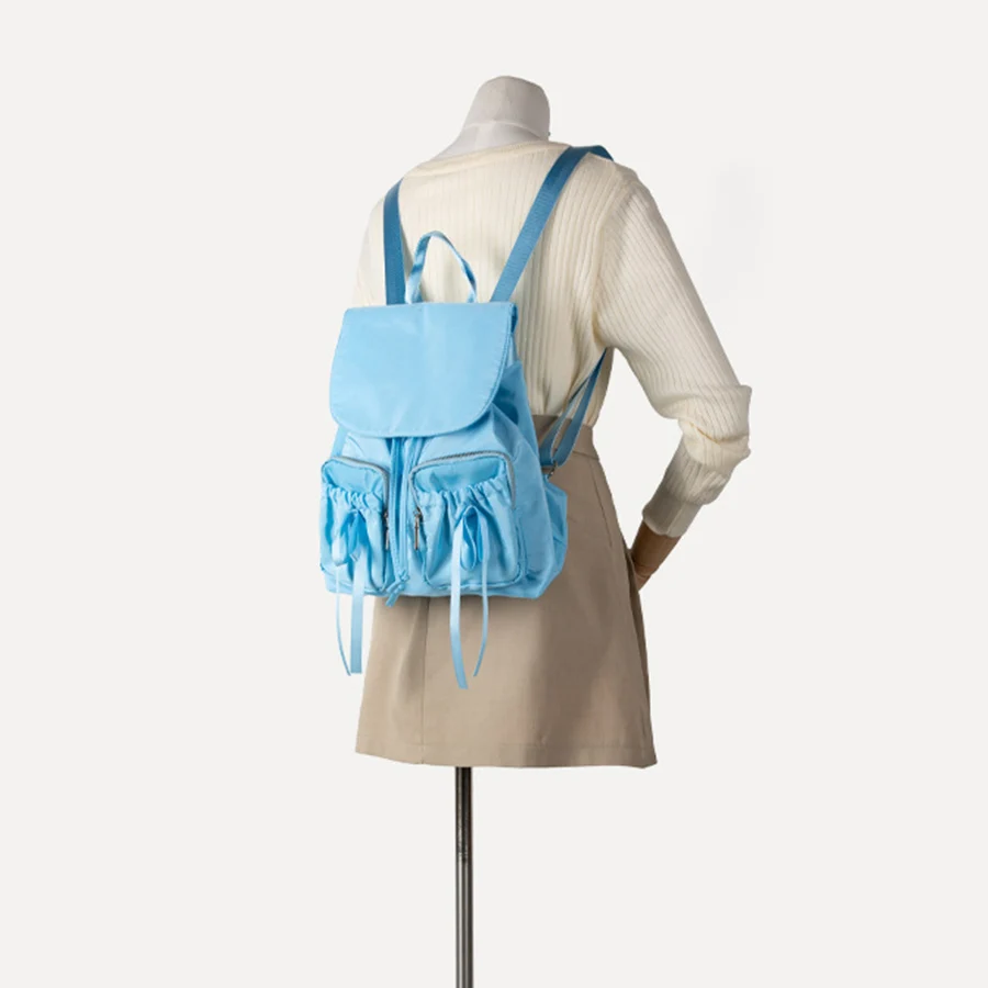 Korean version InS-style cute bow backpack,lightweight and large-capacity nylon canvas flip-top backpack for commuting travel
