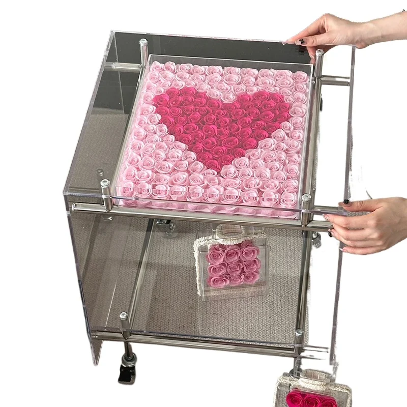 Qixi Festival send girlfriend eternal flower bedside table low cabinet real flower rose coffee table send wife anniversary roman