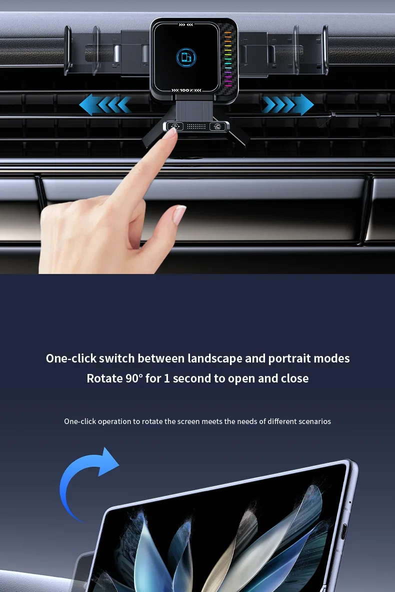 Auto-Ladegerät mit kabelloser Verbindung, automatische Verriegelung, 360°-Drehung ° Drehbarer Schnelllade-Autonavigationsständer für Samsung Z Fold 8/Z Flip 8 7 6 5 Ultra – Detail 10