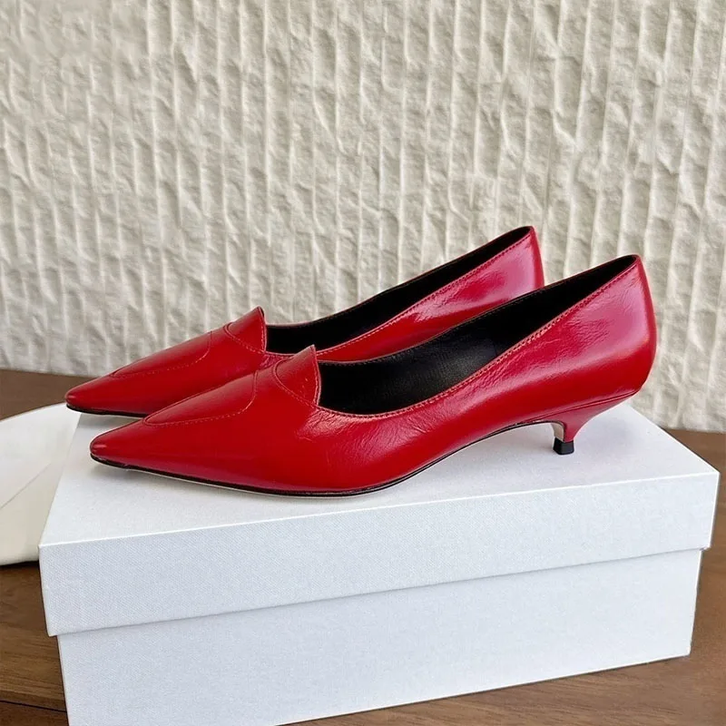 Runway Kitten Heel Pumps Women Pointed Toe Real Leather Single Shoes Ladies Sexy Party Banquet Dress Shoes Zapatos De Mujer