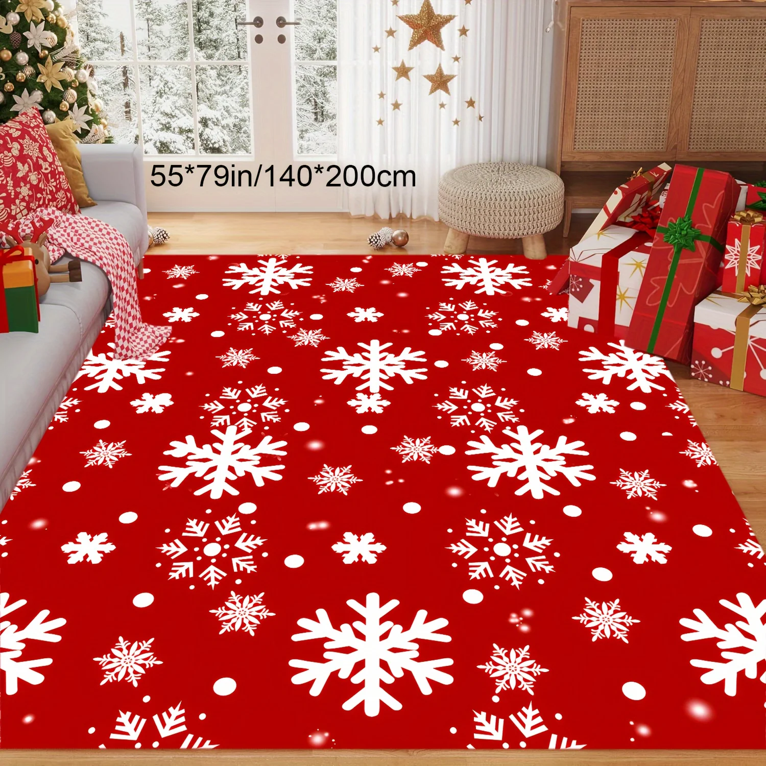 1pc Red Christmas Decor Area Rug, Printed Pattern, Washable, Soft Floor Mat, Ideal for Under Sofa, Multi-scene Indoor