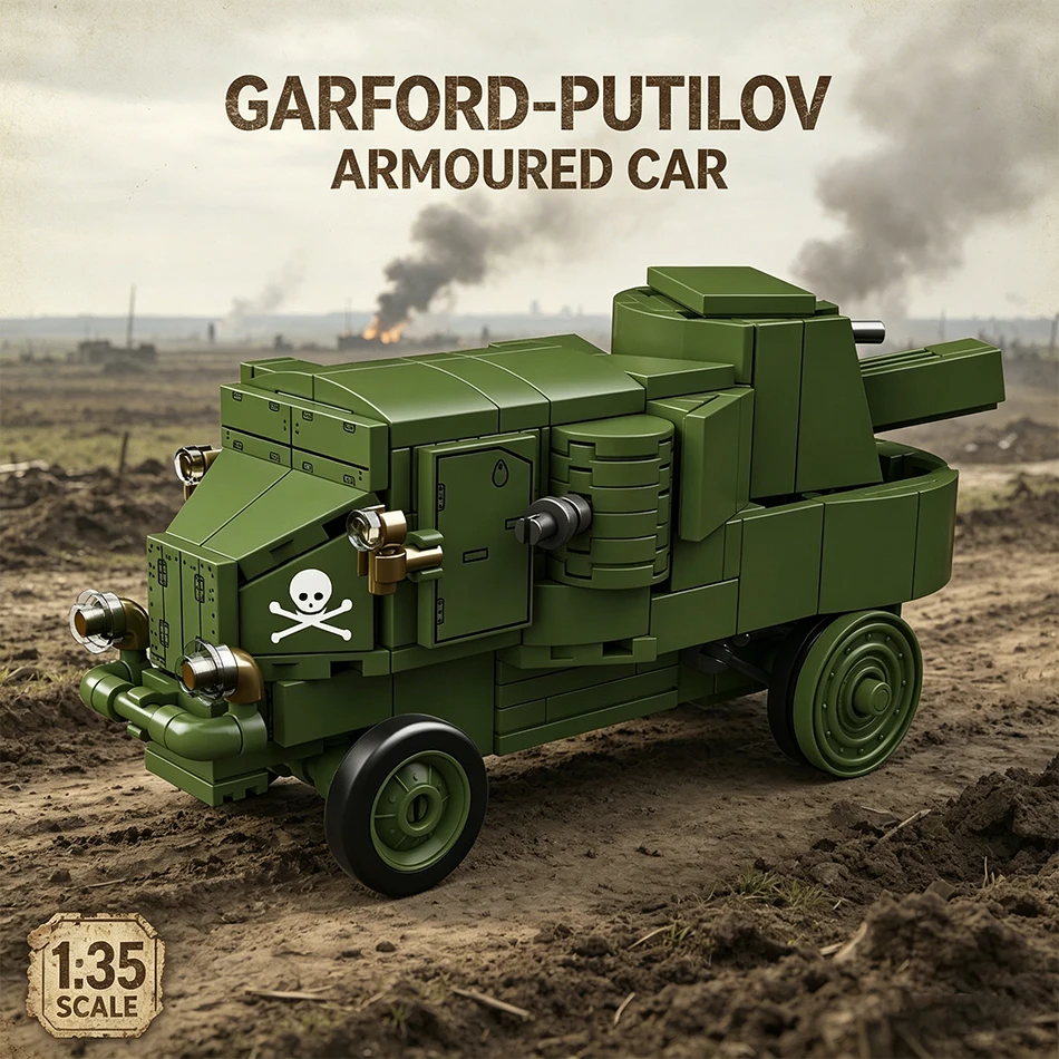 

WW1 Military Garford Putilov Armoured Car Building Blocks Imperial Russian Army Armoured Fighting Vehicles Bricks Toys Kids Gift
