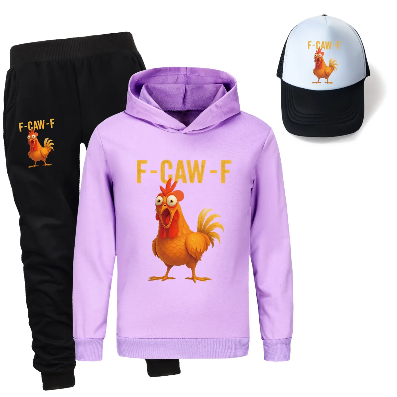 أطفال F-Caw-F مضحك الدجاج الفتيان طويلة الأكمام الأطفال ملابس رياضية هوديس بلايز + السراويل مجموعات زي عيد ميلاد البدلة + hat5057