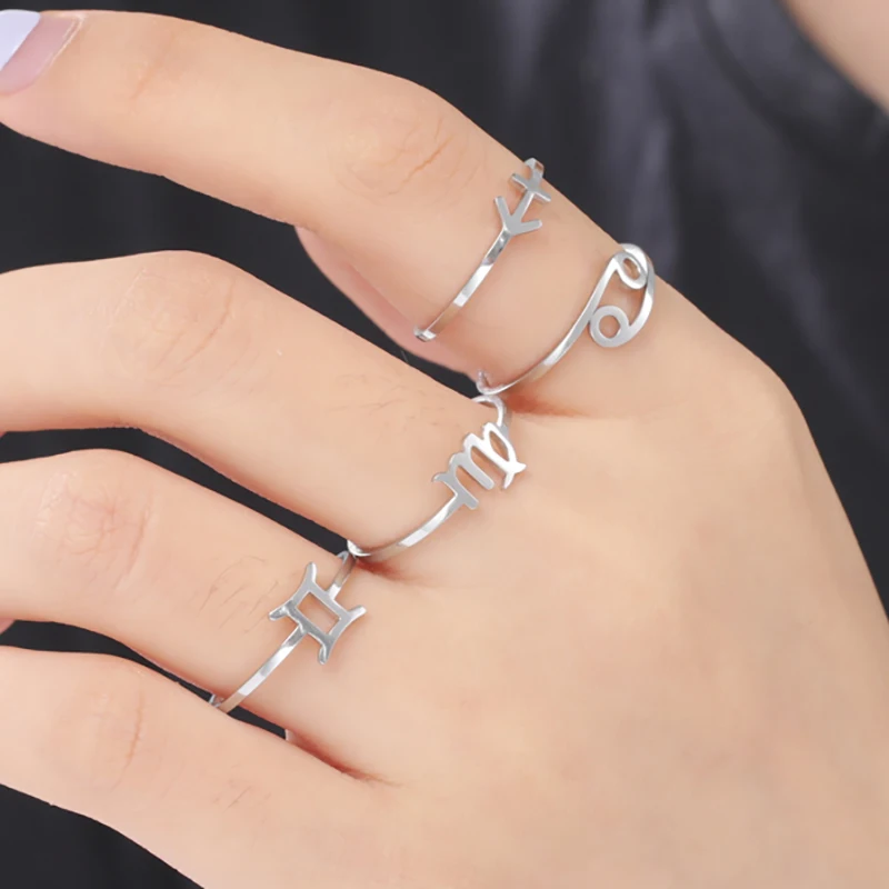 Unift 12 Constellations Ring Stainless Steel Zodiac Leo Virgo Libra Ring for Women Men Fashion Jewelry Birthday Party Wholesale