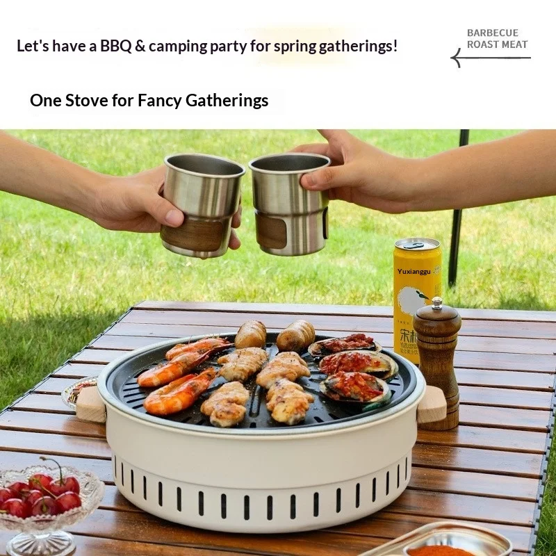 Outdoor Camping Small Multi-Functional Smokeless Charcoal BBQ Grill Portable Fire Pit Tea Brewing Stove for Al Fresco Dining