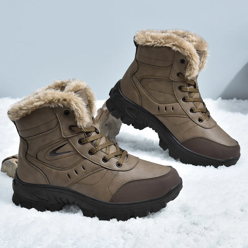 Men Snow Boots Thermal Waterproof Winter Boots Non-Slip Plush Lined Snow Sneakers Men High-end Cold Weather Cotton Shoes for Men