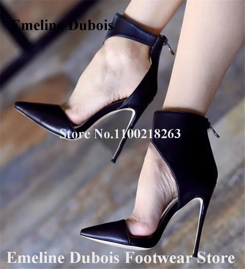 

Black Matte Leather Pumps Emeline Dubois Pointed Toe Cut-out Stiletto Heel Shoes Sexy Nude Patent Leather High Heels Dress Heels