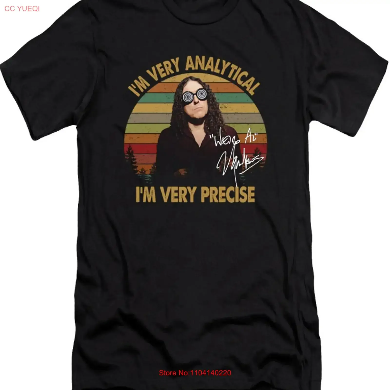 Camiseta Vintage de Algodón Negra de Talla Completa con Estampado de Weird Al Yankovic, Modelo TT216, Lavada, Unisex, para Uso Diario, a la Moda