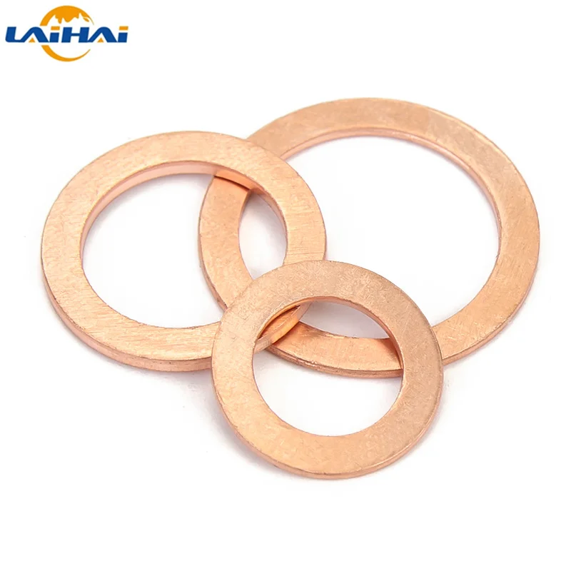 10/20/50pcs Copper Washer Solid Gasket Sump Plug Oil Seal Shim Flat Ring Seal Plain Spacer Washers M5 M6 M8 M10 M12 M14 M16