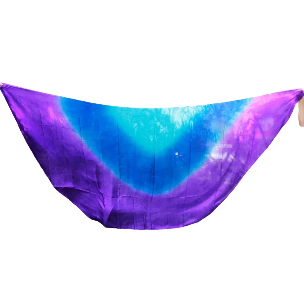 수제 천연 실크 댄스 베일 고품질 반원형 벨리댄스 소품 터쿼이즈 로얄 블루 퍼플 공연 소품
