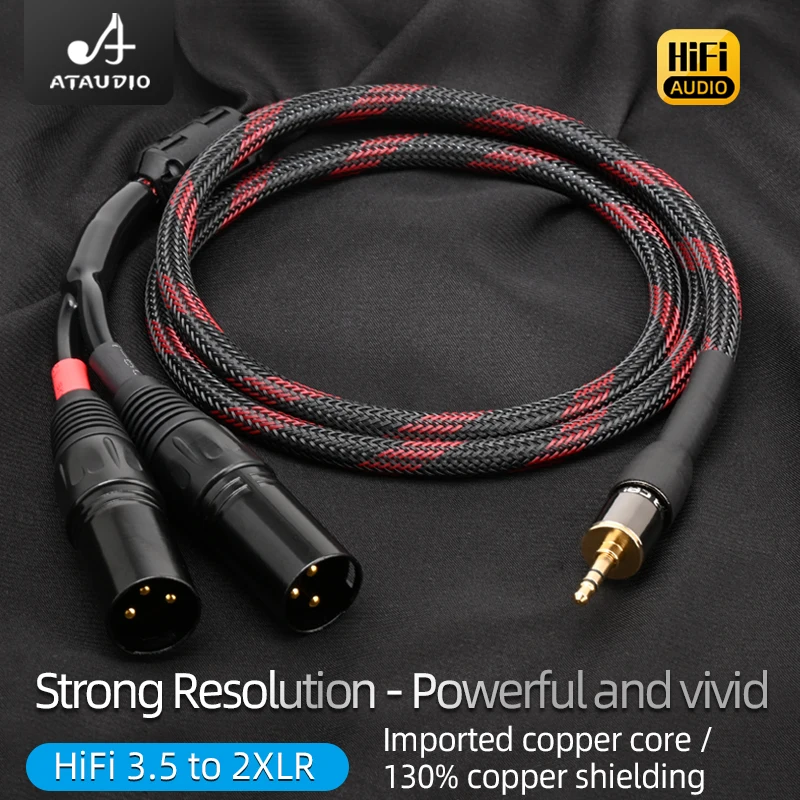 ATAUDIO HiFi XLR Cable 3.5mm to XLR Aux Audio Cord TRS Stereo 3.5 to 2XLR Male for Microphone Computer Phone Speaker Amplifier