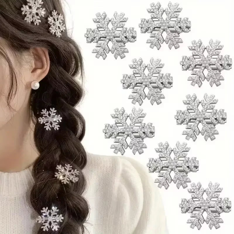 10 Stück/Schneeflocken-Haarspangen, Haarspangen, Weihnachts-Haarschmuck aus Metall, geeignet für langes, dichtes Haar von Damen und Prinzessinnen. – Detail 4
