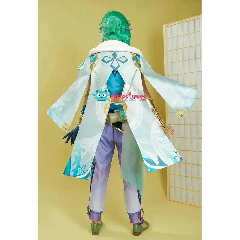 Miccostumes Unisex Baizhu Cosplay Costume Top Pants Set with Cloak and Accessoriesv;2,r'6;t.