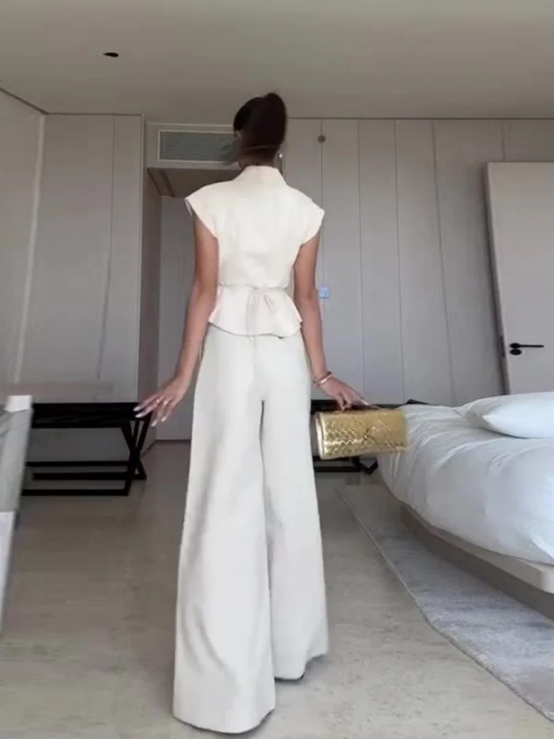 Elegante 2-teilige Sets Frauen Outfit Sommer Kleidung Frauen Ärmellose Blazer Weste Top + Hose Sets OL Stil Pendeln Anzug Frau Sets