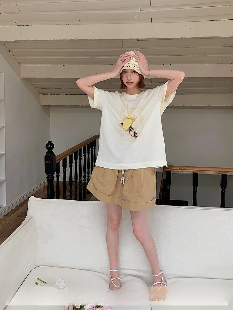 

Юбка DearSocute Waed Dstring Flip Hem, повседневная, для работы, А-силуэт, хлопковая, из бутика