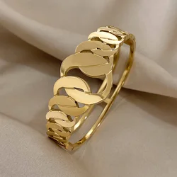 ALLYES Hollow Circle Winding Chunky Bracelet for Women 18k Gold Plated Geometric Stainless Steel Wrist Bangle Waterproof Jewelry