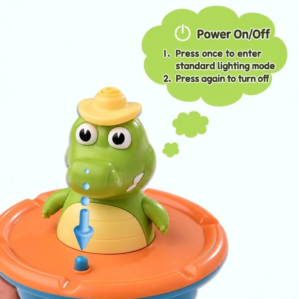 Cartoon Crocodile Fountain Bathtub Toys LED Light USB Rechargeable Light up Bath Toys Rotating Fountain Head Waterproof