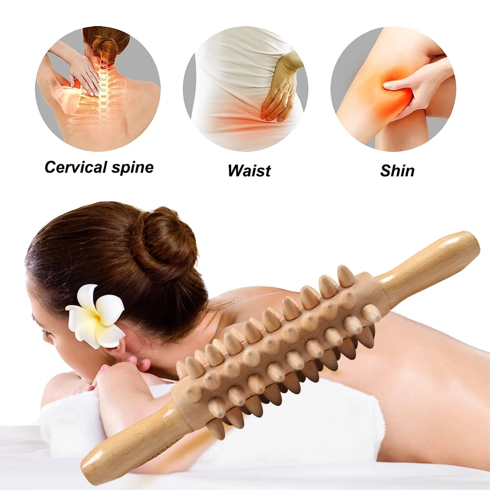 Wooden Massage Stick Wood Gua Sha Tools for Back and Head Relaxing, Scrapping on Muscle and Whole Body Lymphatic Drainage Tools