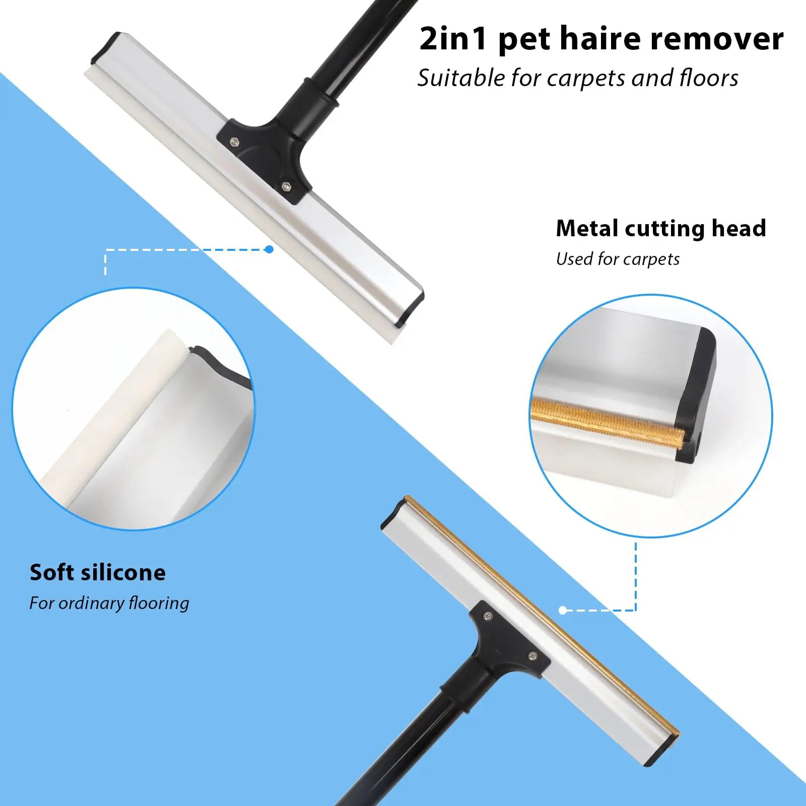 Pet Hair Remover for Carpet 2 in1 Carpet Rake Floors Scraper Hair Remover Tool with Adjustable Long Handle Hair Removal Brush