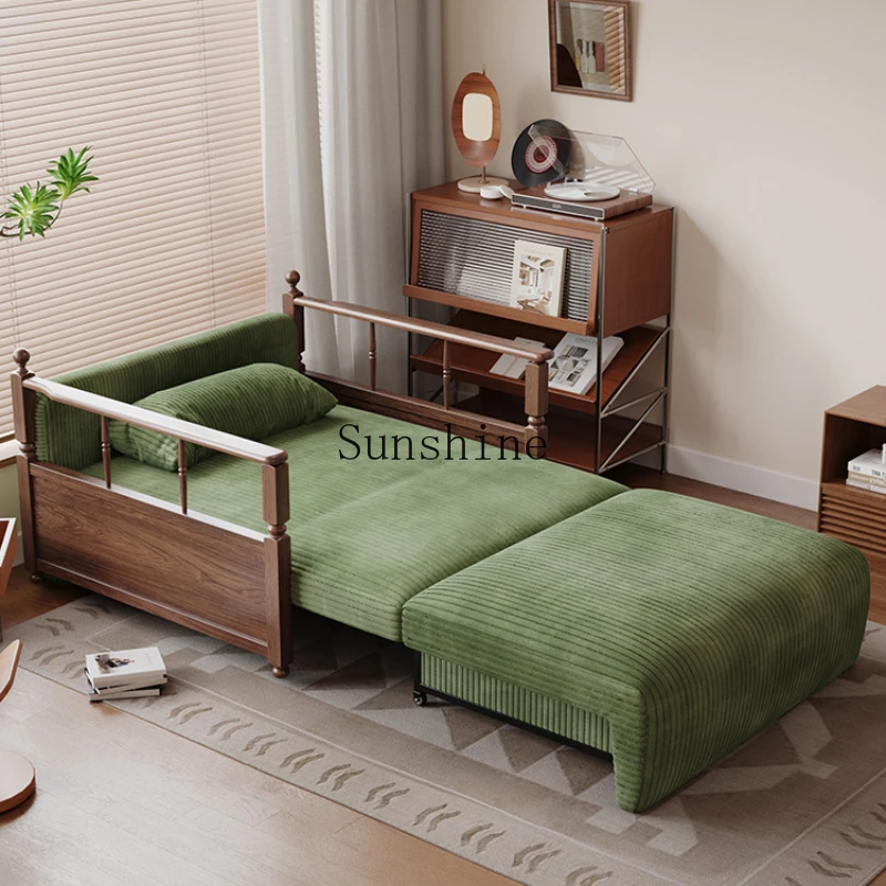 Solid wood electric sofa bed folding dual-purpose living room telescopic bed