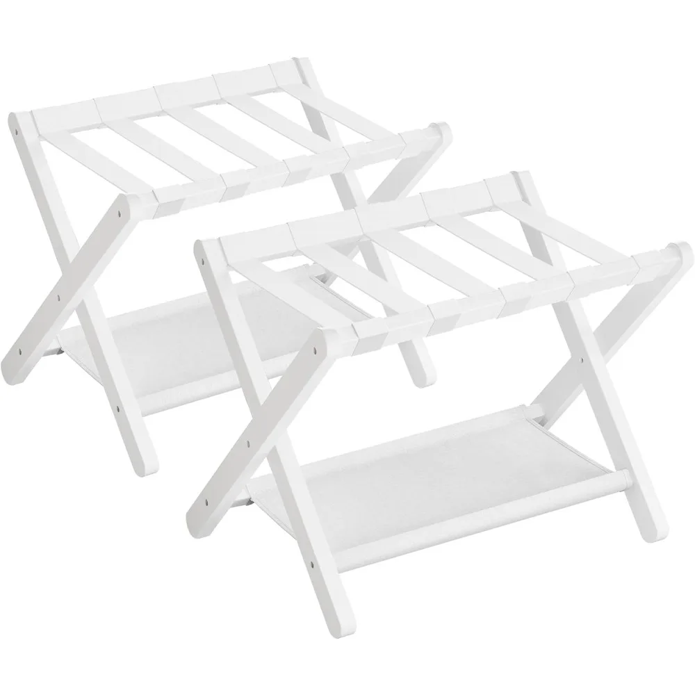 Luggage Rack, Set of 2, Folding Suitcase Stand with Storage Shelf,for Guest Room,Hotel,Bedroom,Heavy-Duty, Holds up to 131 lb