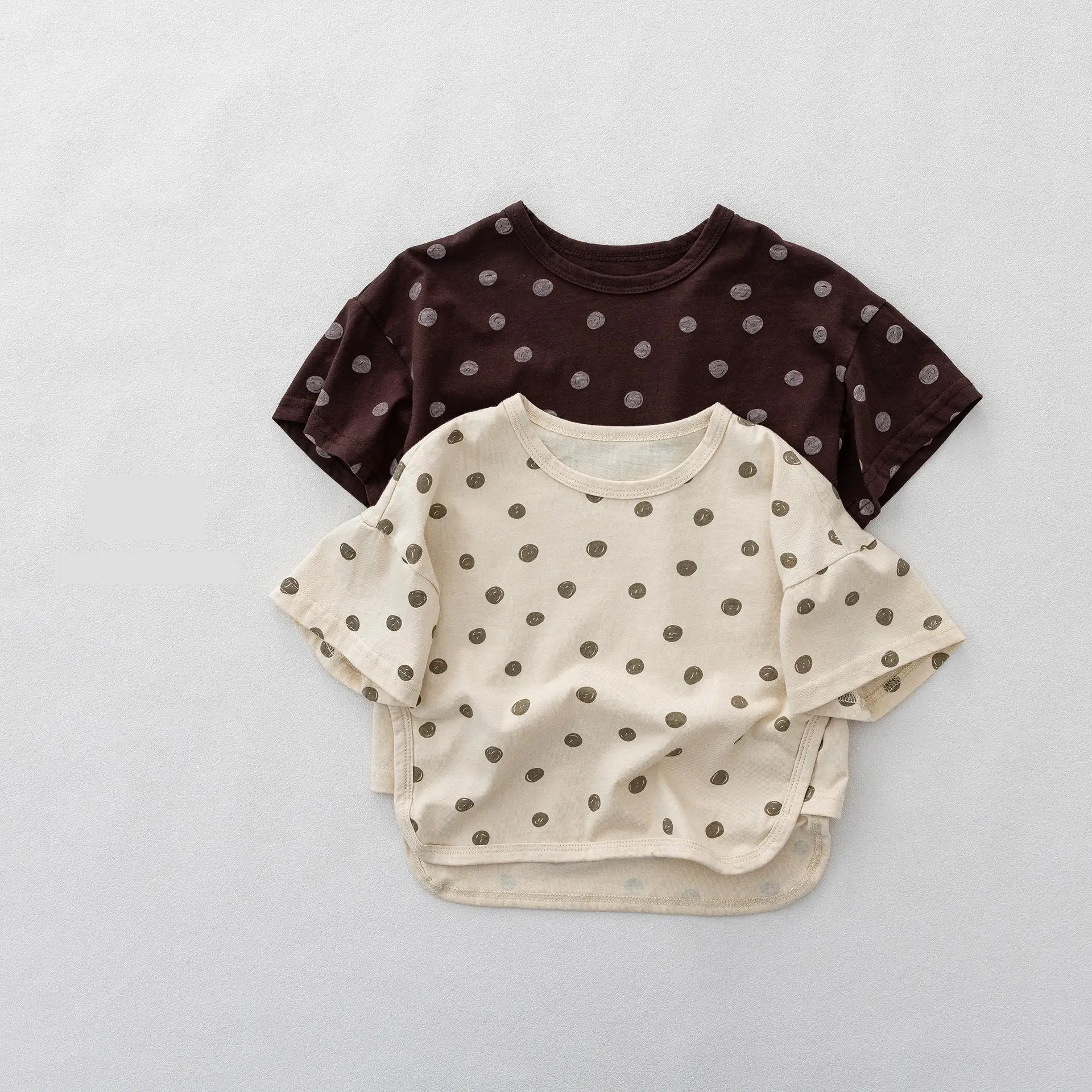 

2026 Summer New Girls Polka Dot Short Sleeve T Shirts Children Cotton Loose Tops Kids Boys Casual T Shirts Toddler Clothes