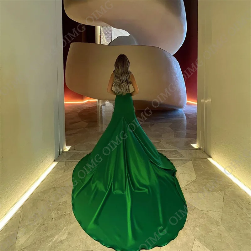 2023 Charming Green Long Strapless Porm Dresses Gowns Mermaid Long Train Pleated فساتين السهرة Evening Dress vestidos de noche