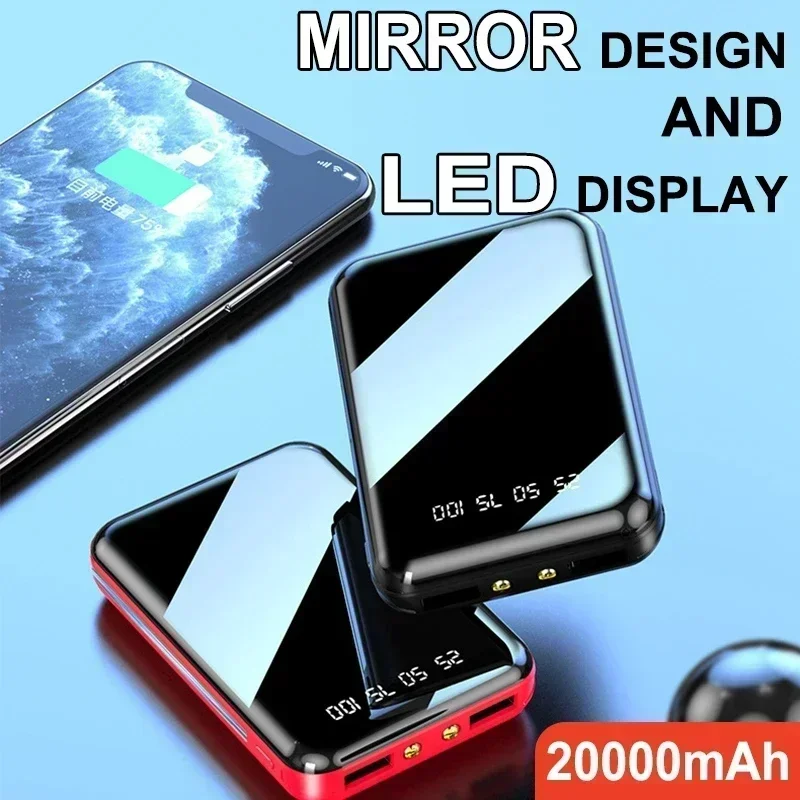 Power Bank 20000mAh LED Digital Display Flashlight External Battery For Iphone 14 15 16 Promax Mirror Screen Portable Powerbank