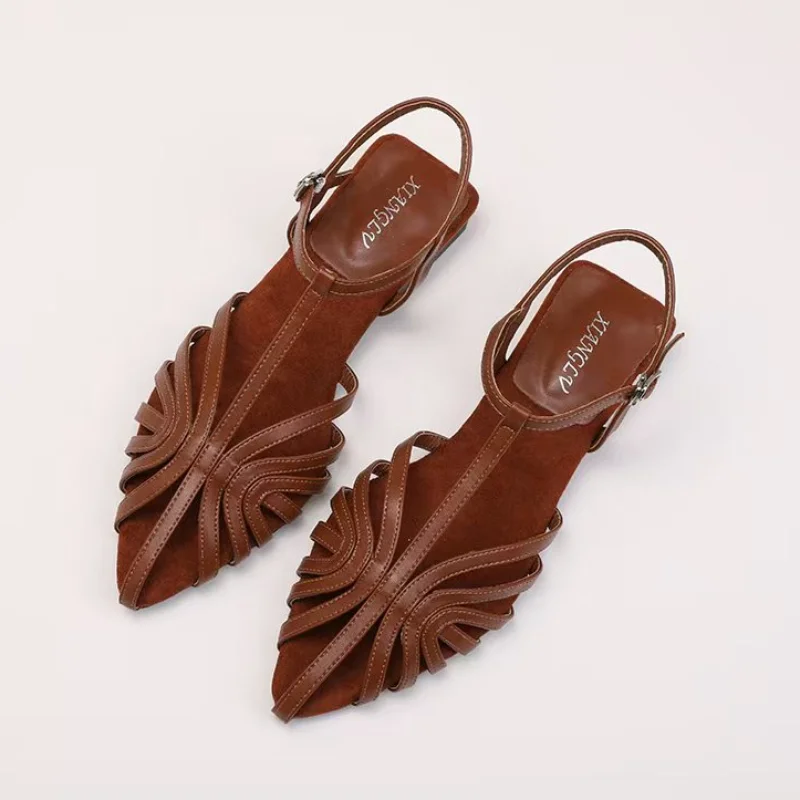 

Женские летние сандалии с перекрестными ремешками, плоские, ажурные, в стиле ретро, римские сандалии, удобные туфли на ремешке для женщин