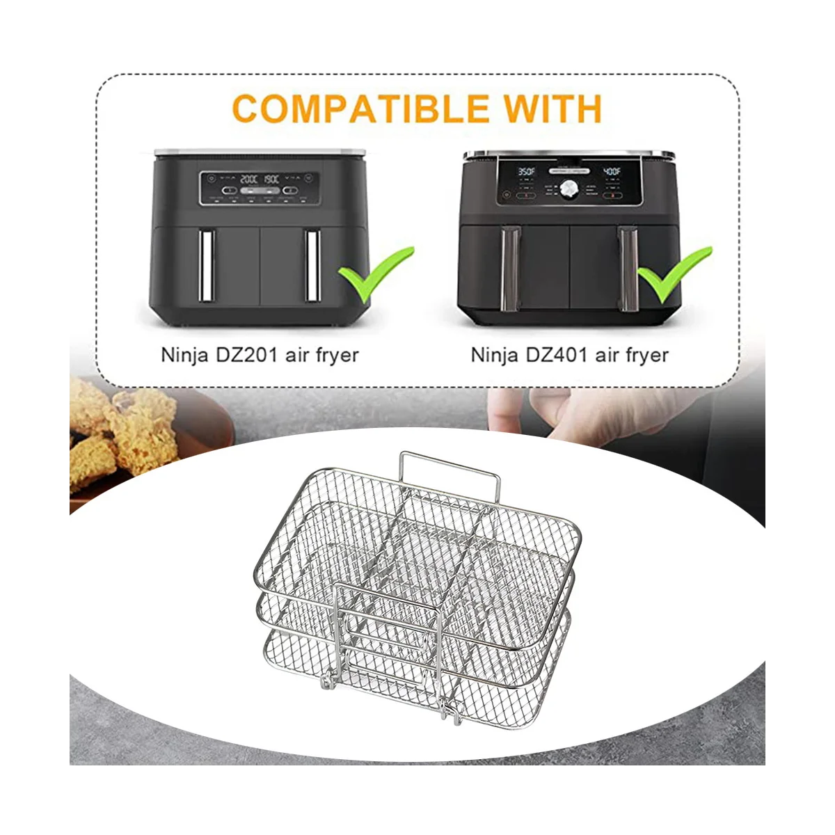 Newest! Air Fryer Rack for Ninja Dual Air Fryer 304 Stainless Steel Multi-Layer Dehydrator Rack Toast Rack Air Fryer Accessories