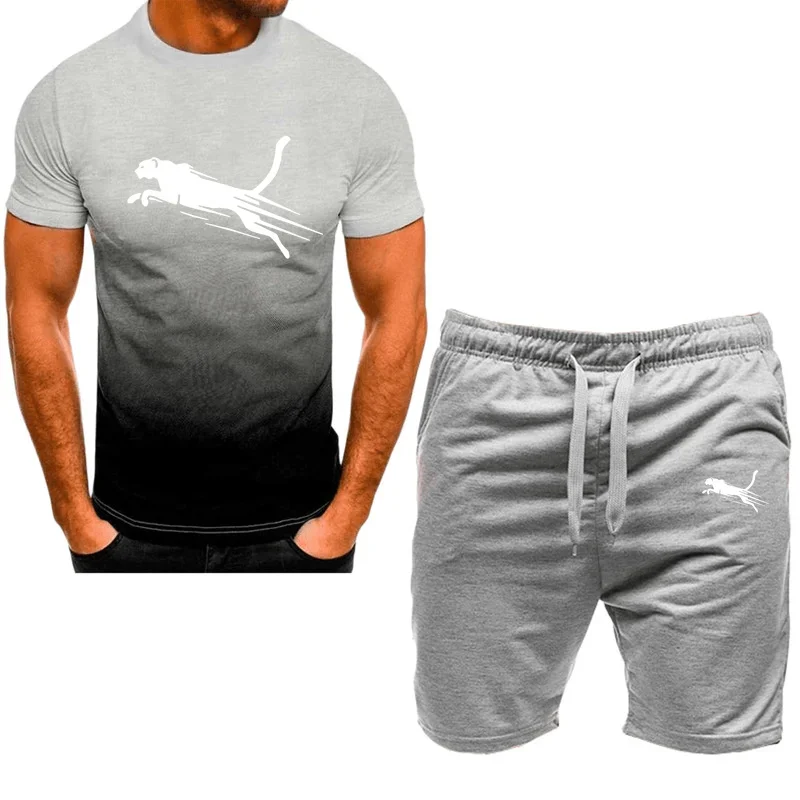 Men\'s short sleeved sportswear set, short sleeved T-shirt and sports shorts, casual wear, S-4XL