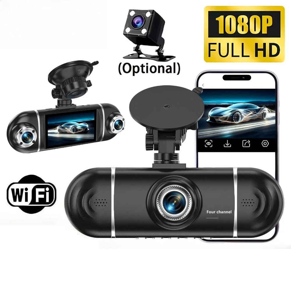 HD1080P Dash Cam WiFi APP 4 Channel Front Rear Left Right Night Vision G-Sensor Loop Recording Motion Detection Parking Monitor