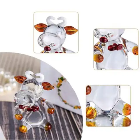 Flerfärgad handblåst kristallko-prydnad tecknad söt glasko miniatyr liten djurfigur nyår 8 best sales miniatyr ko leksaker - №8