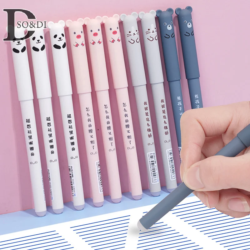 4Pcs Cute Cartoon Bear Erasable Neutral Pen Creative Replaceable Refill Writing Pen Student Stationery School Supplies Gifts