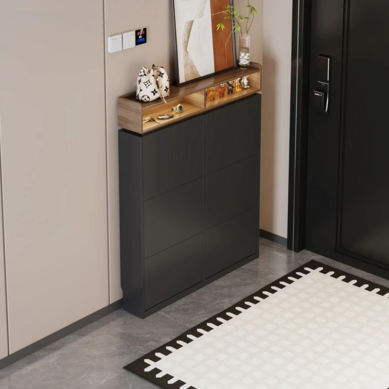 

Ультратонкий шкаф для обуви в американском стиле ретро, шкаф для обуви с узким опрокидывающимся ведром у двери дома.