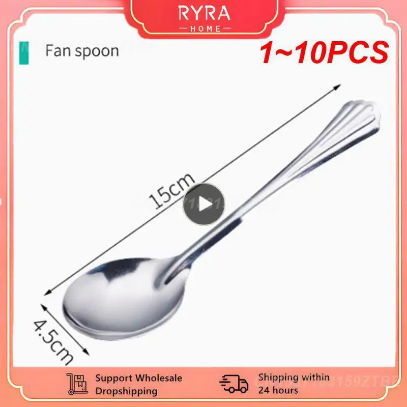 1~10PCS Stainless Steel Spoon Tableware Soup Rice Tableware Flat SpoonFlat Spoon Chinese Deepened Large Capacity Spoon Mirror