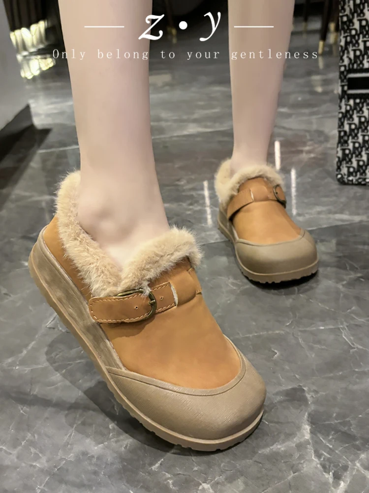 Shoes Woman Flats Casual Female Sneakers Round Toe Loafers Fur Clogs Platform Soft Dress Winter Creepers New Rome Med Snow Boots