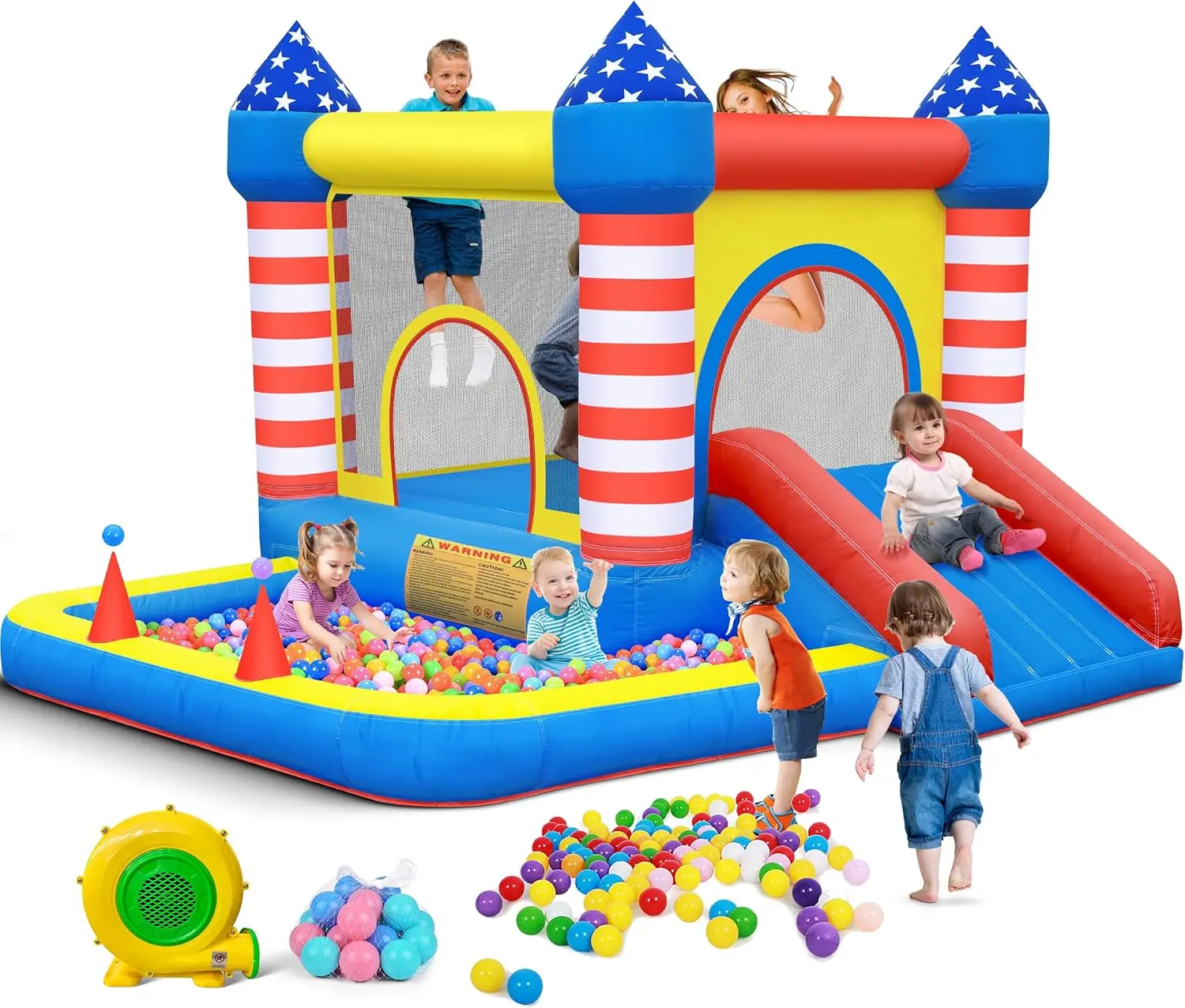 Culaluva Inflatable Bounce House:  Castle 5 in 1 with Ball Pit & Slide for Kids Aged 3-8 - with 370W Blower & Stor