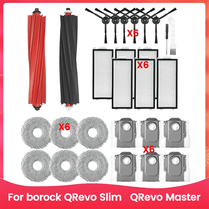 

A44F-For Roborock Qrevo Slim, Qrevo Master Vacuum Cleaner Accessories Main Brush Filter Mop Cloth Dust Bag Replacement Parts