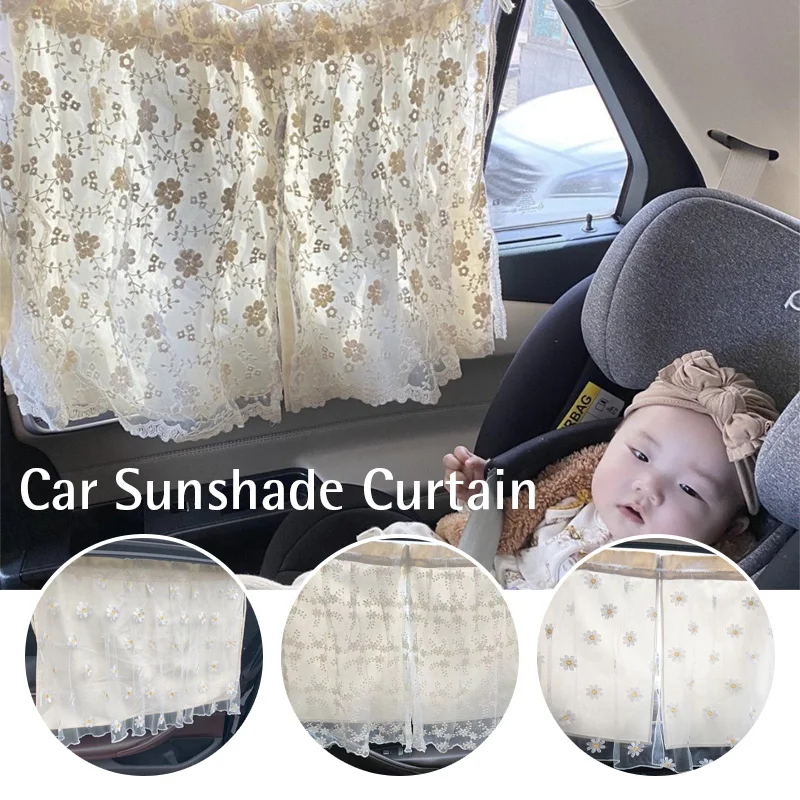 Double Layer Lace Cotton Embroidery Car Curtain Sun Shading Newborn Baby Travel Protection Window Sunshade Anti-UV Cover Outdoor