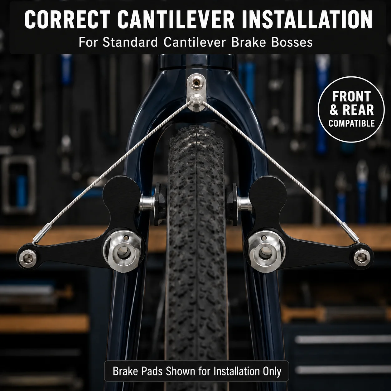 Breitprofil-Cantilever-Fahrradbremsen-Set aus CNC-gefrästem 6061-Aluminium, vorne und hinten kompatibel, Schwarz-Silber, 67g – Detail 5