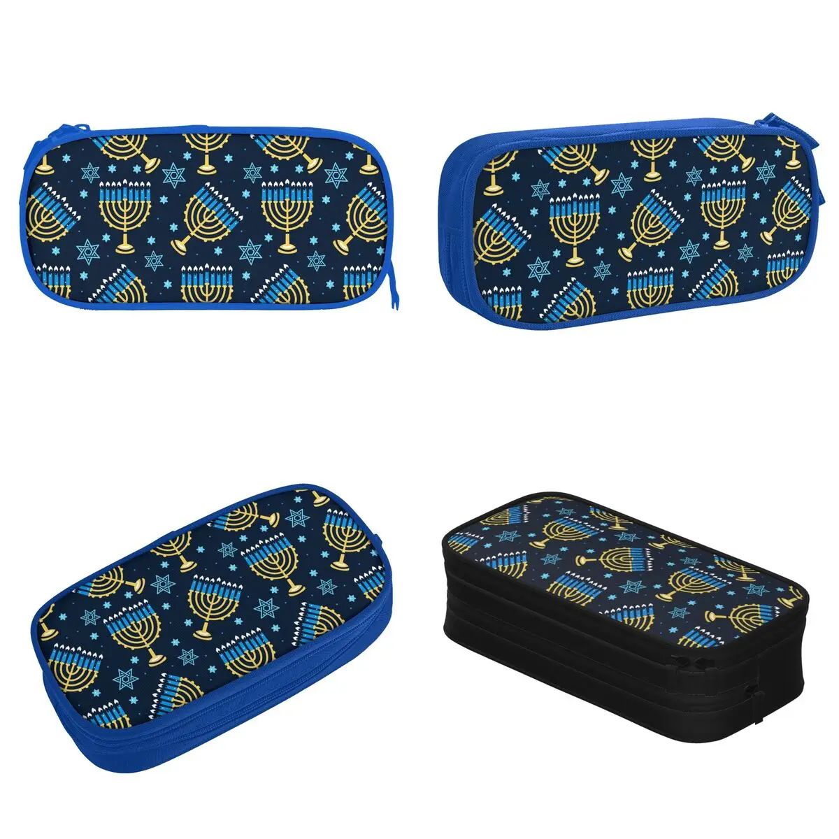 Happy Hanukkah Pattern Menorah Traditional Candles Pencil Case Cute Pen Holder Bag Student Large Storage School Gift Pencilcases