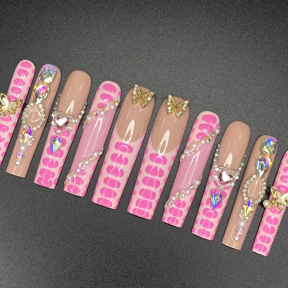 Luxurious UV Gel Glossy False Nails Art 55mm Extra Long Hand Paint Durable Acrylic Press On Nails 10PCS Exclusive Y2K Nails Set