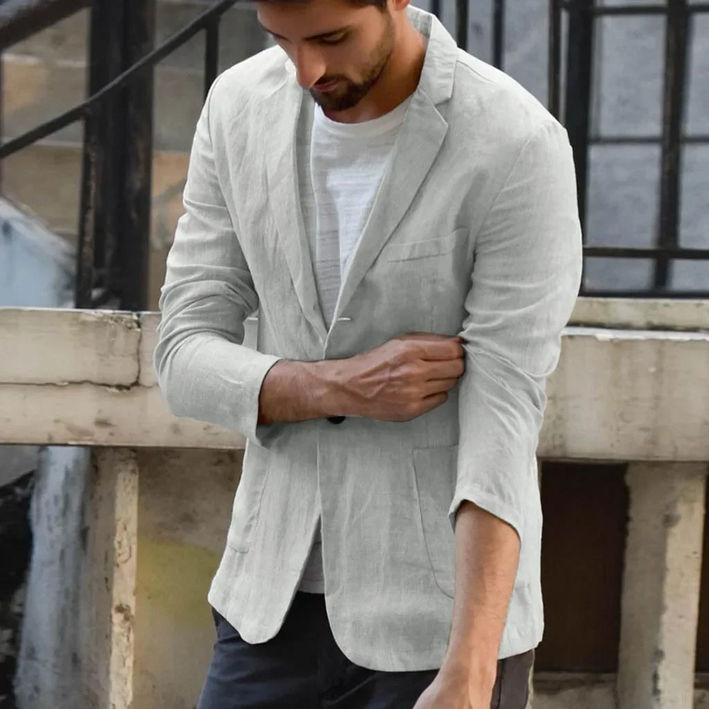 

Casual Linen Suits Men Solid Slim Fit Lapal Men Suit Set Man Suit Casual men's Blazers autumn cotton linen Men Thin Suit Coat