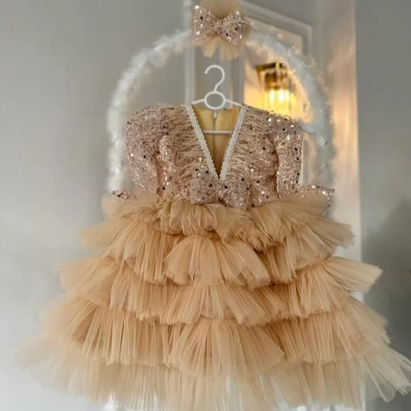 0-12 year old children\'s clothing sequin girl elegant evening dress bow mesh birthday ball fluffy girl princess skirt